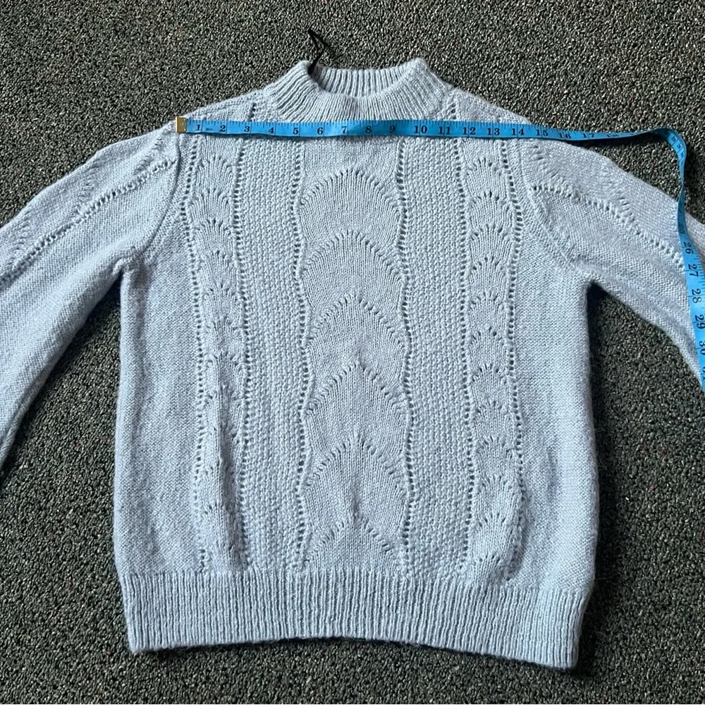 H&M Baby Blue Pastel Mockneck Baggy Sleeve Hole Knit Acrylic Mohair Wool Sweater